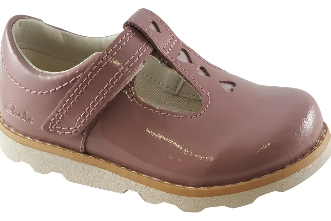 Clarks Velcro | Girls First Shoes<Crown Teen T. Dusty Pink Girls Leather Patent First Shoes