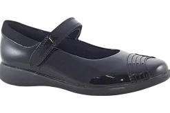 Clarks Velcro | Junior Girls<Etch Beam K Black Girls Leather Patent School Shoes