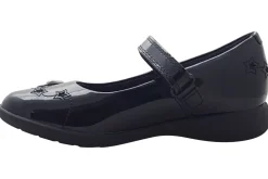 Clarks Junior Girls | Velcro<Etch Space K. Black Girls Leather Patent School Shoes