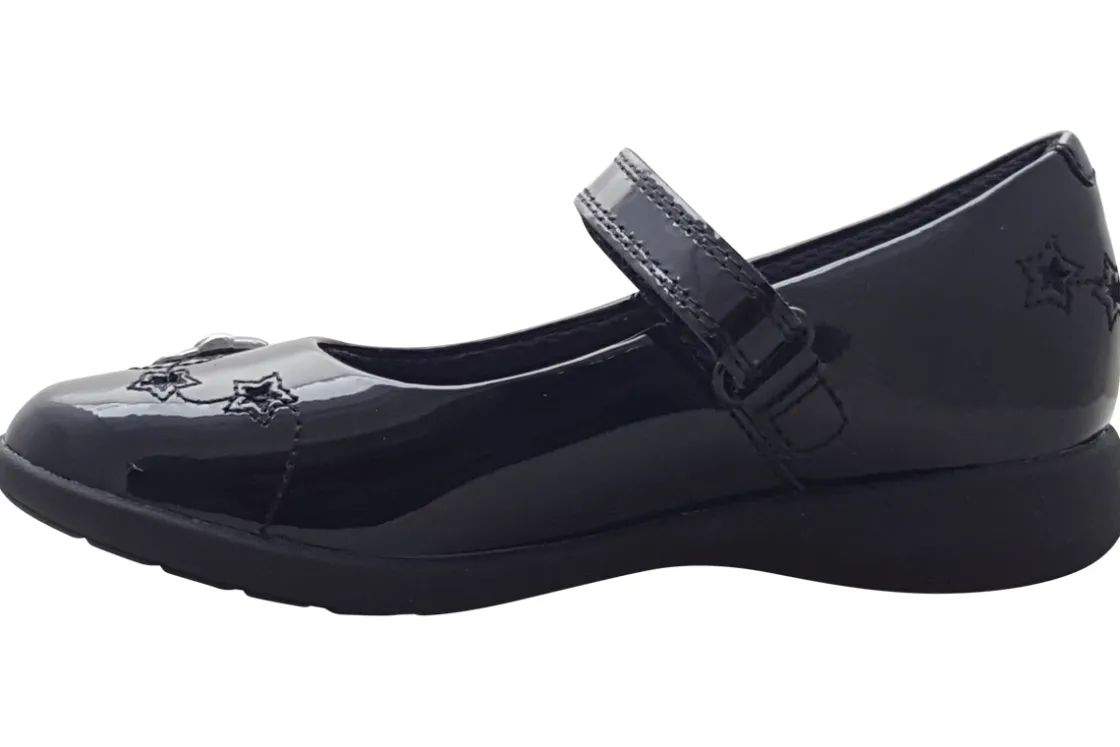 Clarks Junior Girls | Velcro<Etch Space K. Black Girls Leather Patent School Shoes
