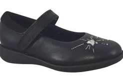 Clarks Velcro | Junior Girls<Etch Spark T Black Girls Leather Shoes