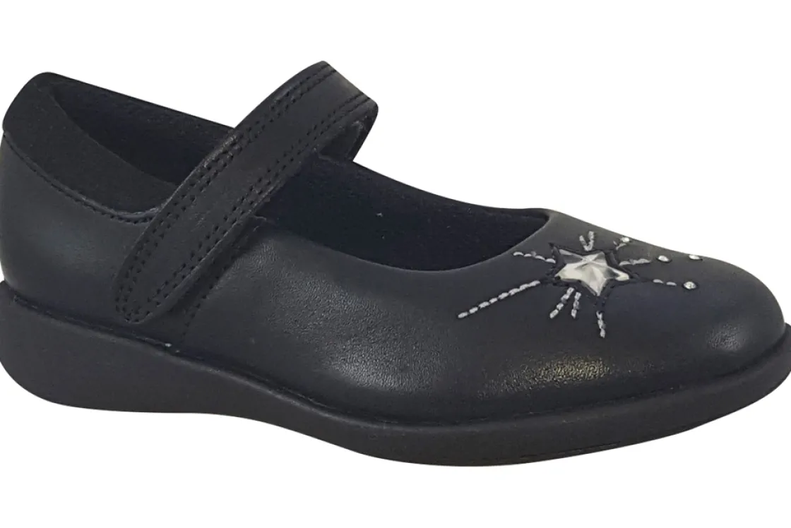 Clarks Velcro | Junior Girls<Etch Spark T Black Girls Leather Shoes