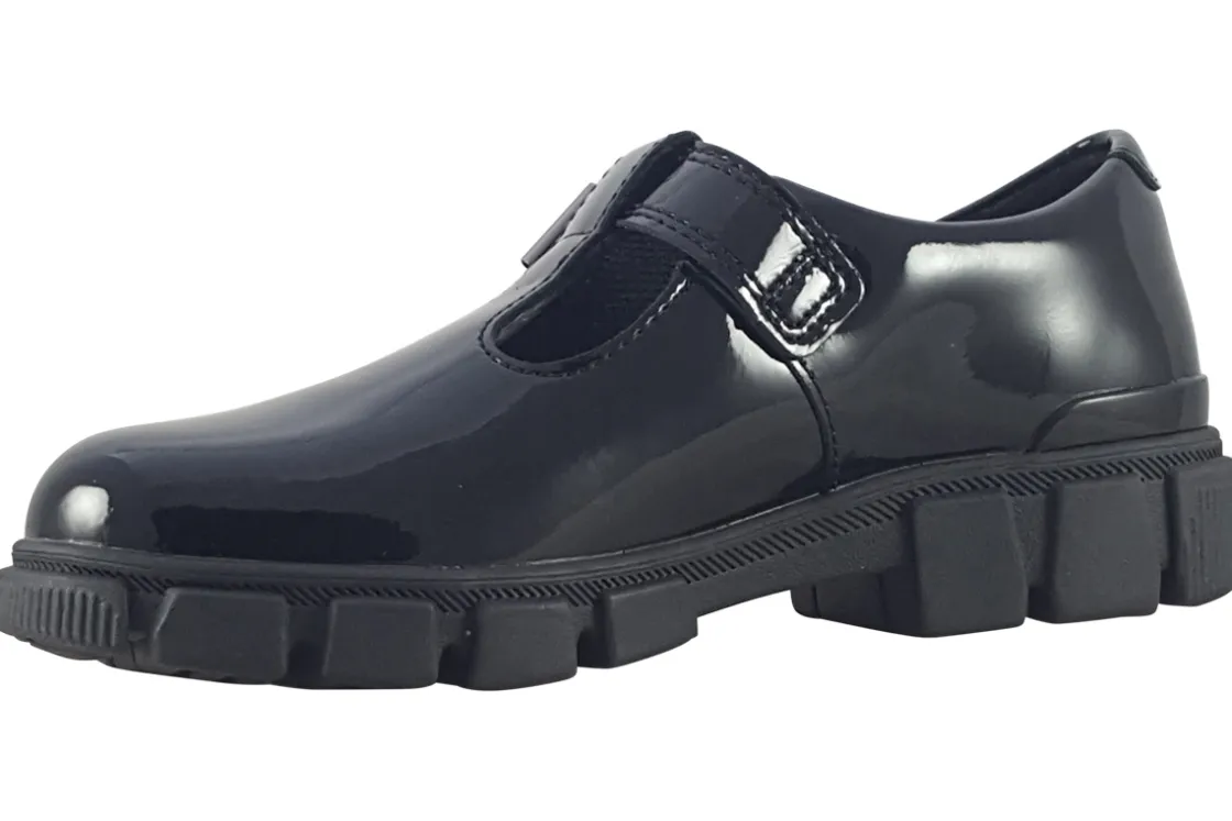 Clarks Junior Girls | Buckle<Evyn Bar K. Girls Black Leather Patent School Shoes