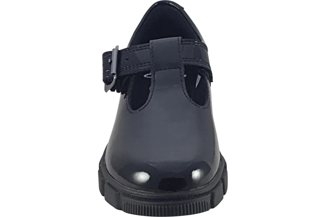 Clarks Junior Girls | Buckle<Evyn Bar K. Girls Black Leather Patent School Shoes