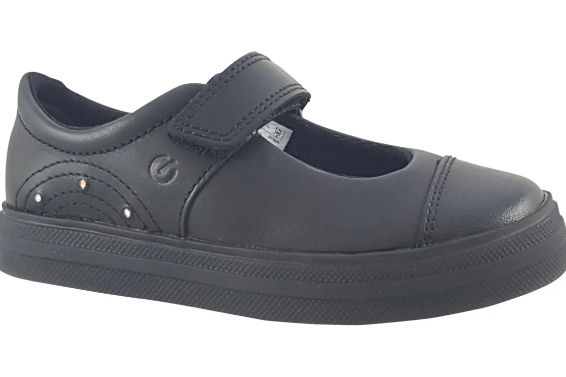 Clarks Velcro | Junior Girls<Flare Shine T Black Girls Leather Shoes