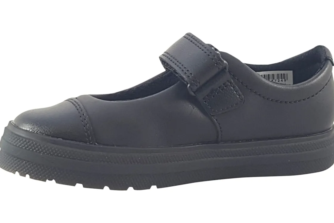 Clarks Velcro | Junior Girls<Flare Shine T Black Girls Leather Shoes