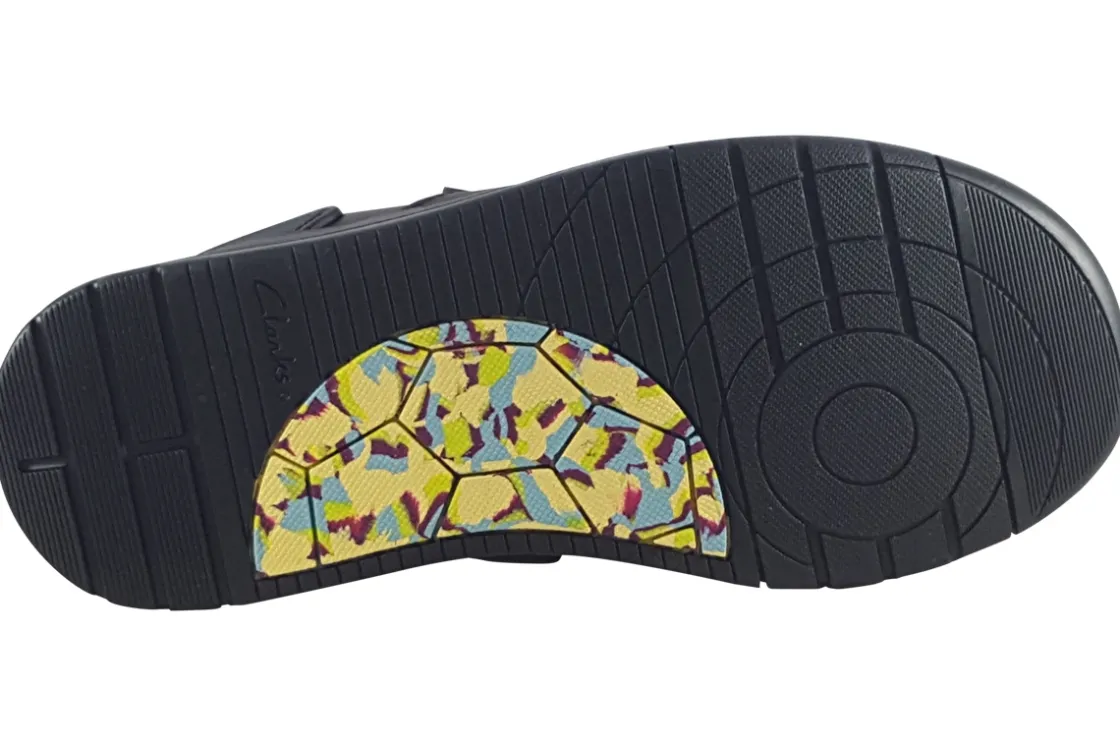 BOY Clarks Junior Boys | Velcro<Laser Track K Black Boys Leather School Shoes