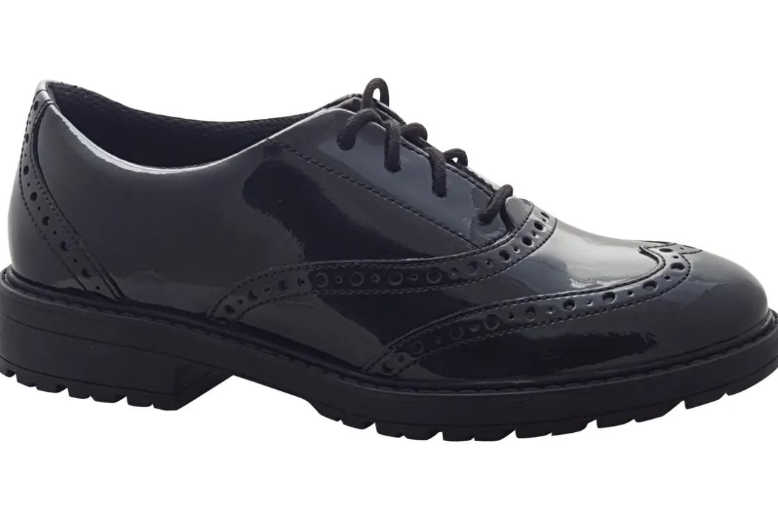 Clarks Junior Girls | Senior Girls<LoxhamBrogueY Black Girls Leather Patent School Shoes