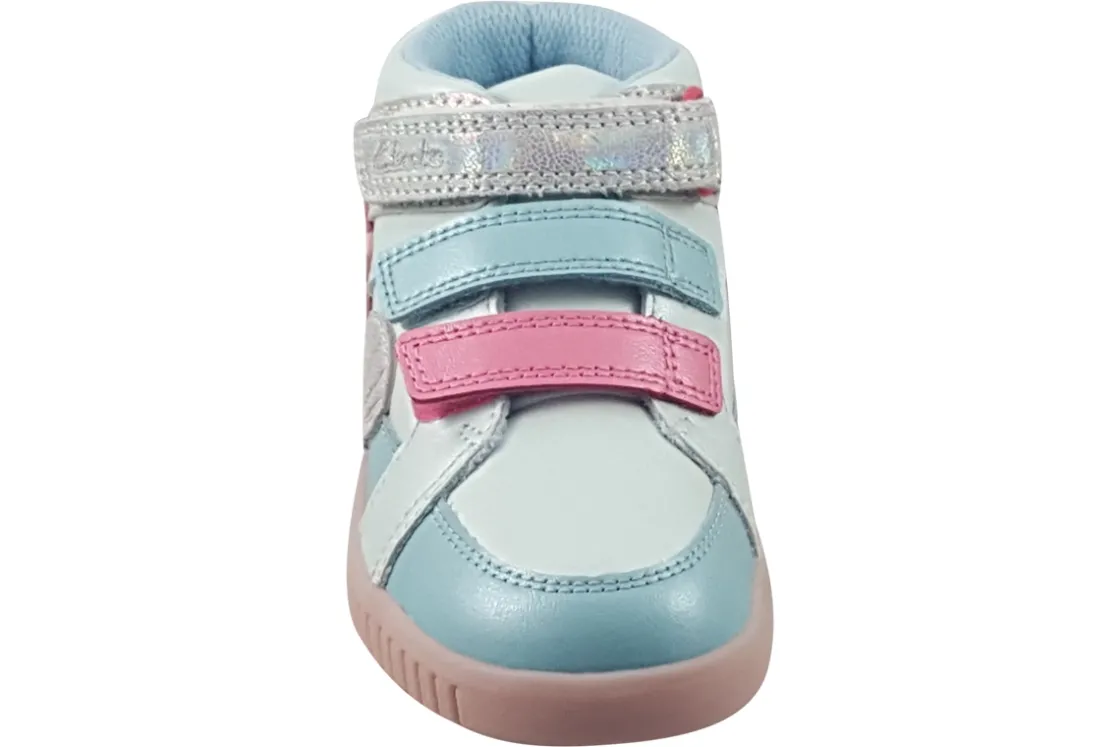 Clarks Velcro | Girls Boots<Oslo Play K. Girls Leather Fashion Trainers Light Blue