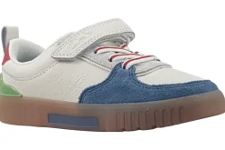 BOY Clarks Velcro | Boys Shoes<Oslo Vibe K Boys Leather Fashion Trainers White Blue
