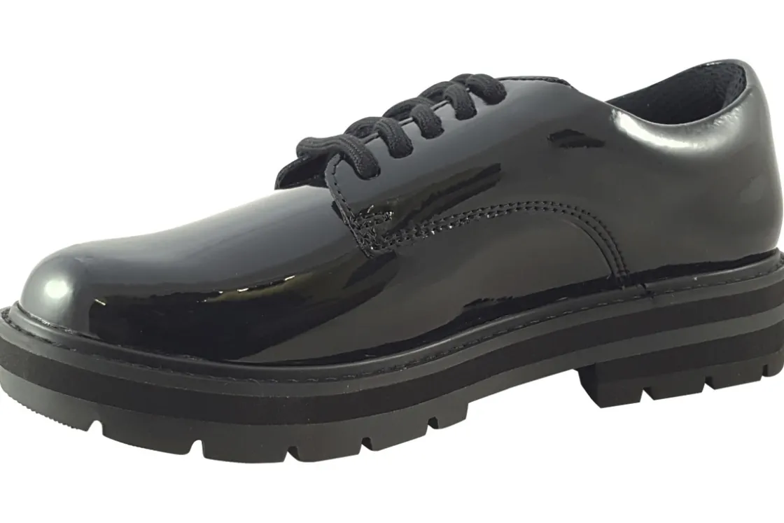 Clarks Junior Girls | Laced<Prague Lace O. Black (F Fit) Girls Leather Patent School Shoes