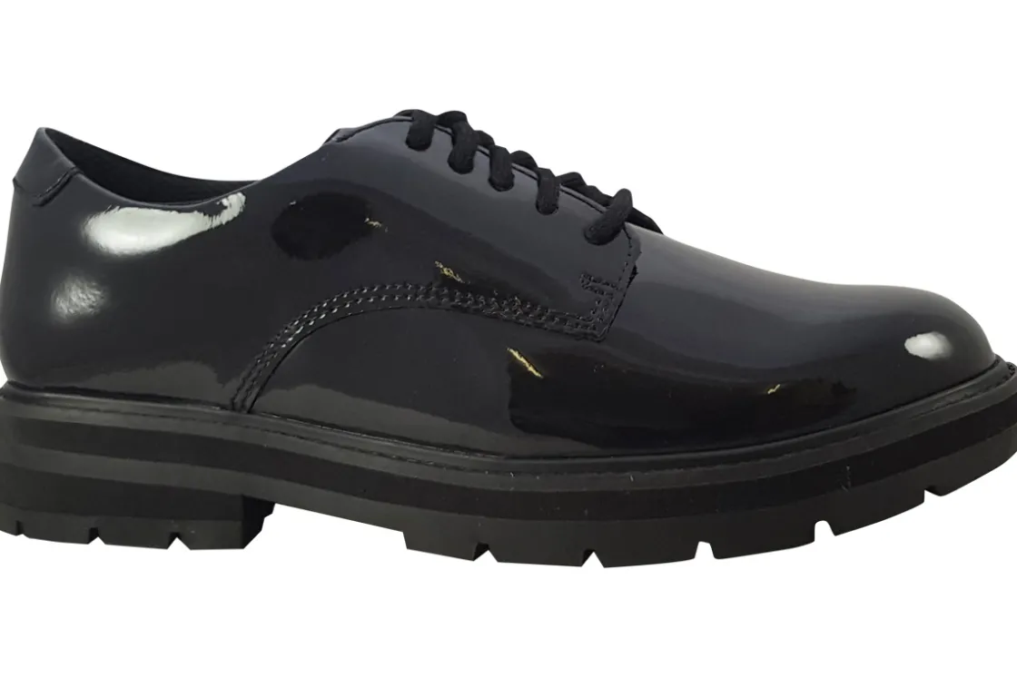 Clarks Junior Girls | Senior Girls<Prague Lace Y. Black (F Fit) Girls Leather Patent School Shoes