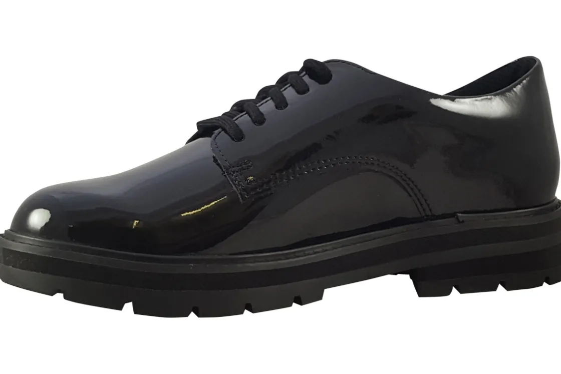 Clarks Junior Girls | Senior Girls<Prague Lace Y. Black (F Fit) Girls Leather Patent School Shoes