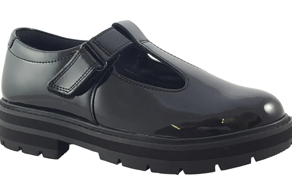 Clarks Junior Girls | Velcro<PragueBrill O. Black Girls Leather Patent Shoes