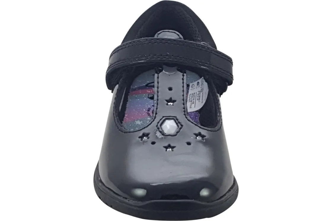 Clarks Junior Girls | Velcro<Relda Gem K. Black Girls Leather Patent School Shoes
