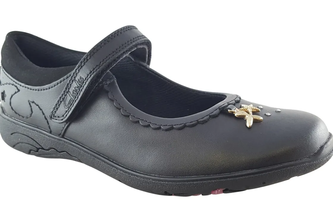 Clarks Junior Girls | Girls Shoes<Relda Sea K. Black Girls Leather School Shoes