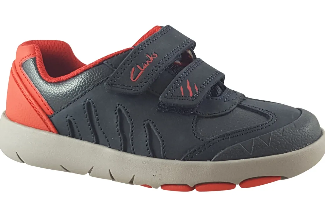 BOY Clarks Velcro | Boys Shoes<Rex Play K Navy/Red Boys Leather Shoes