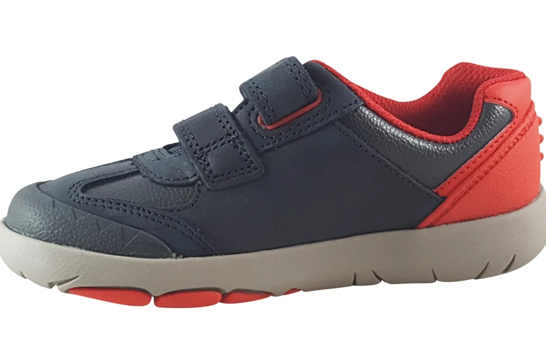 BOY Clarks Velcro | Boys Shoes<Rex Play K Navy/Red Boys Leather Shoes