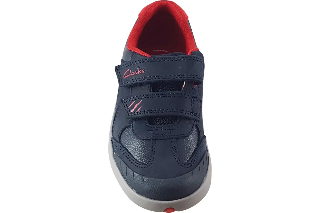 BOY Clarks Velcro | Boys Shoes<Rex Play K Navy/Red Boys Leather Shoes