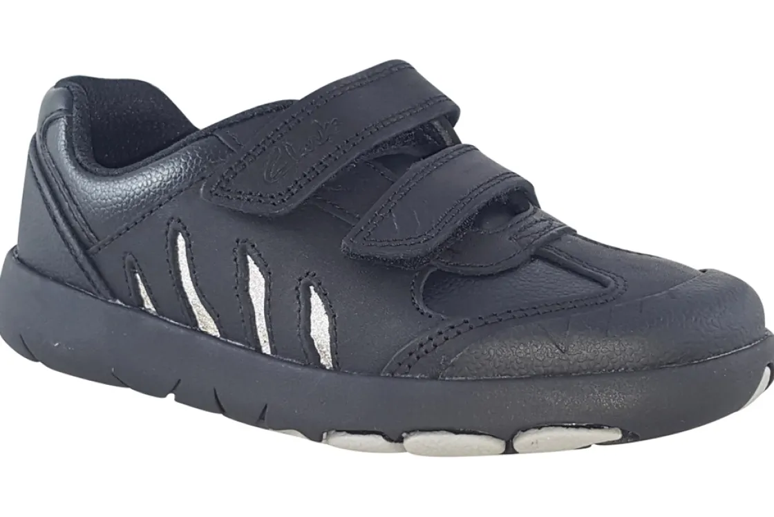 BOY Clarks Velcro | Junior Boys<Rex Stride K Black Boys School Shoes