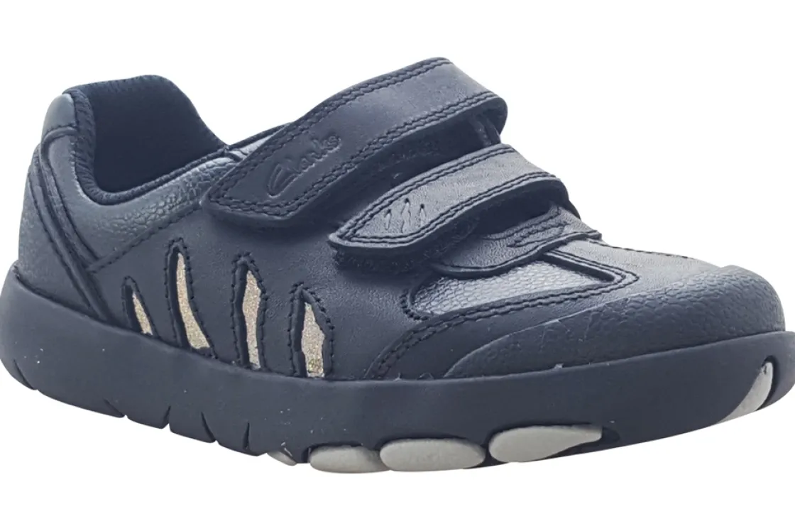BOY Clarks Velcro | Junior Boys<Rex Stride T Black Boys School Shoes