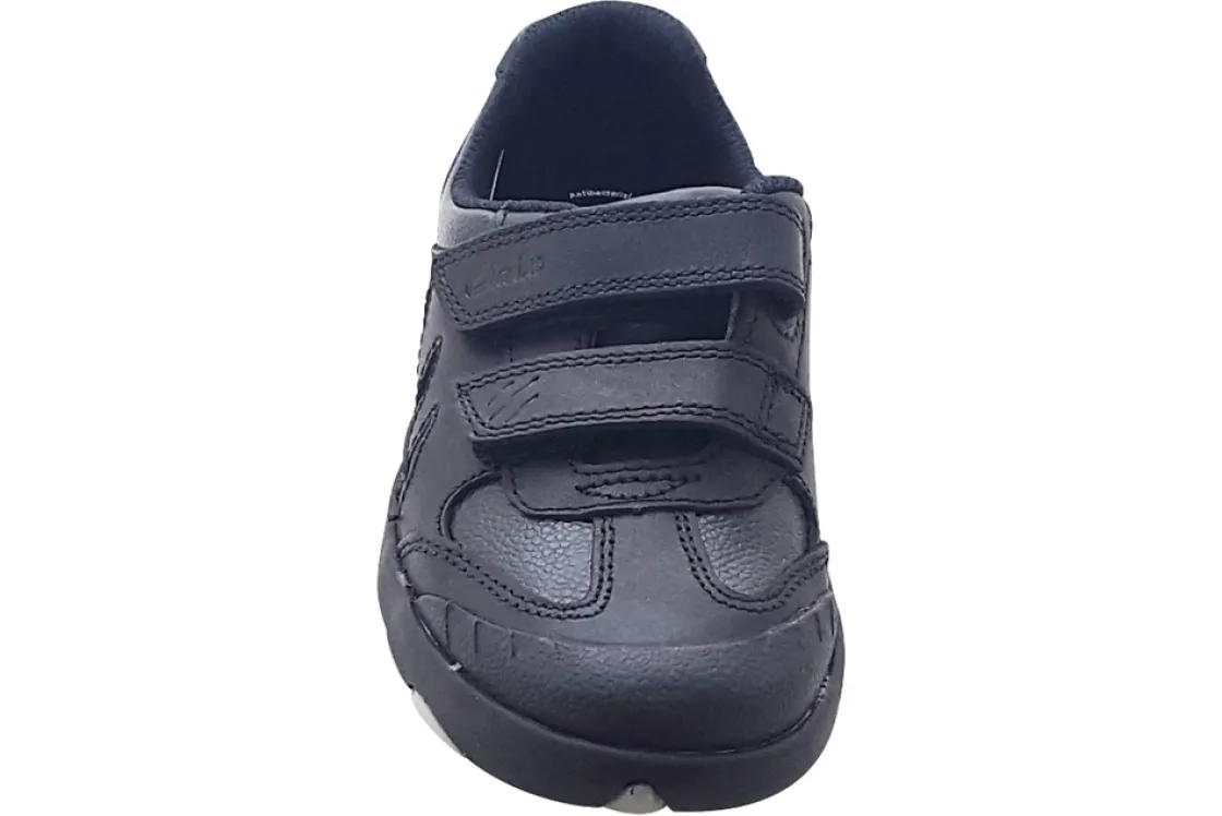BOY Clarks Velcro | Junior Boys<Rex Stride T Black Boys School Shoes