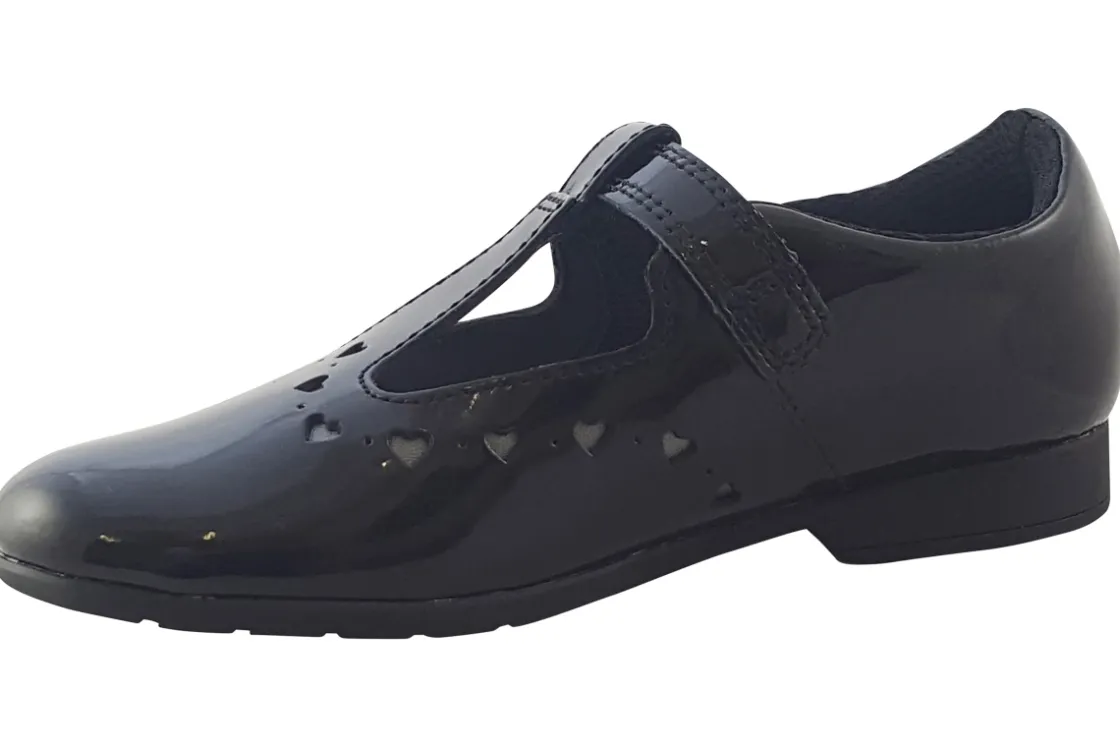 Clarks Junior Girls | Velcro<ScalaDress K. Black Girls Leather Patent School Shoes
