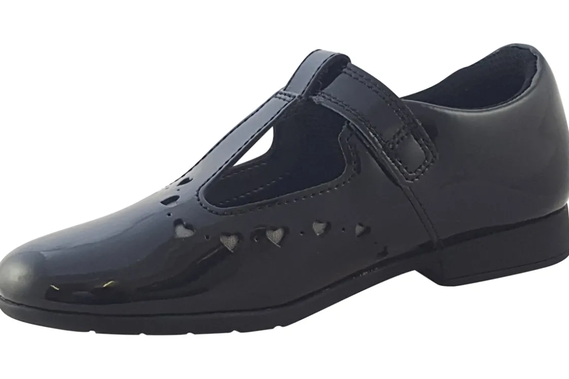 Clarks Junior Girls | Velcro<ScalaDress O. Black Girls Leather Patent School Shoes