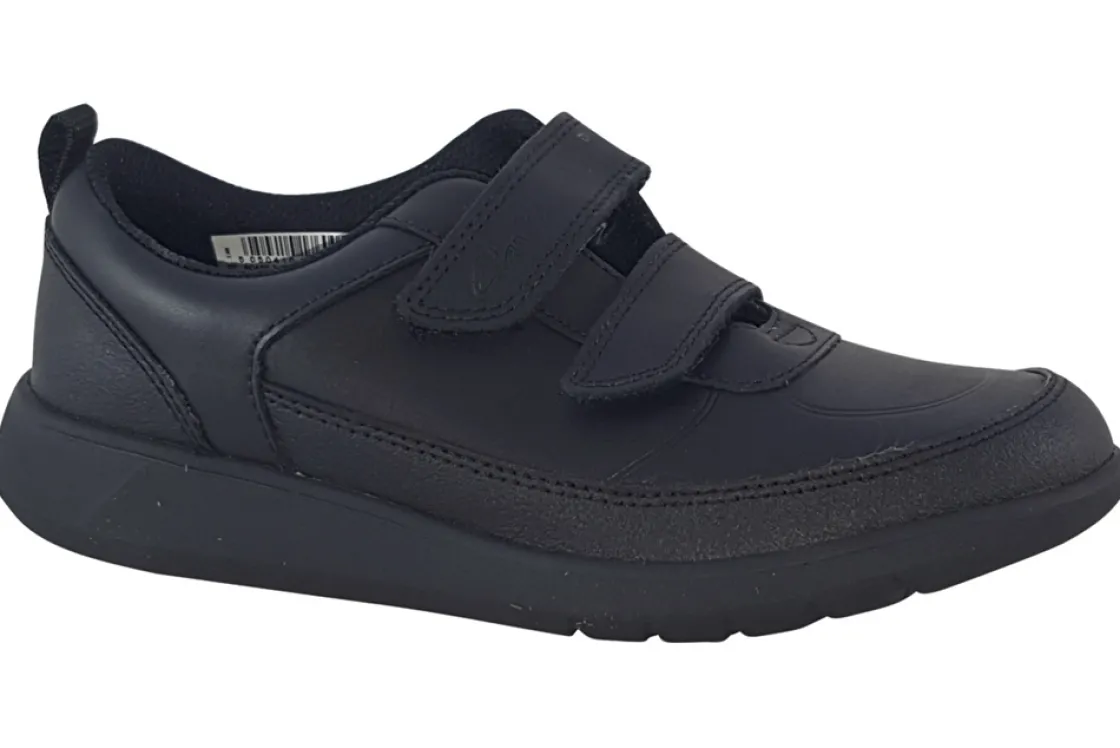 BOY Clarks Junior Boys | Velcro<Scape Flare K Black Boys Leather School Shoes