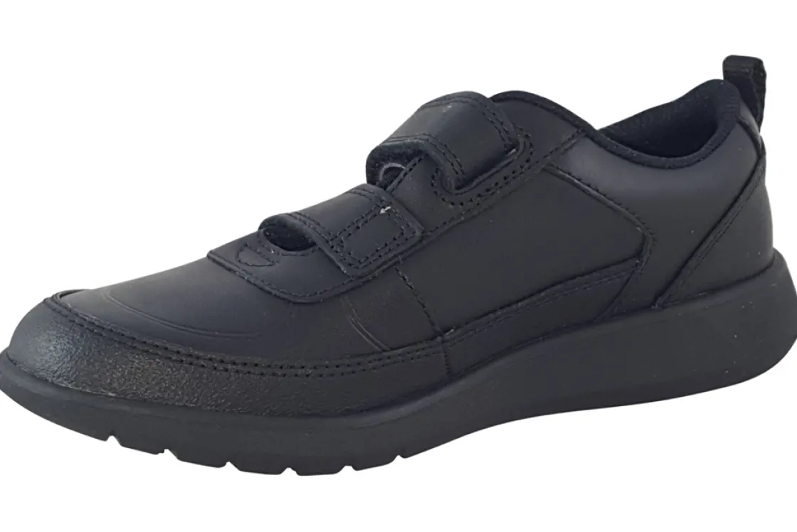 BOY Clarks Junior Boys | Velcro<Scape Flare K Black Boys Leather School Shoes