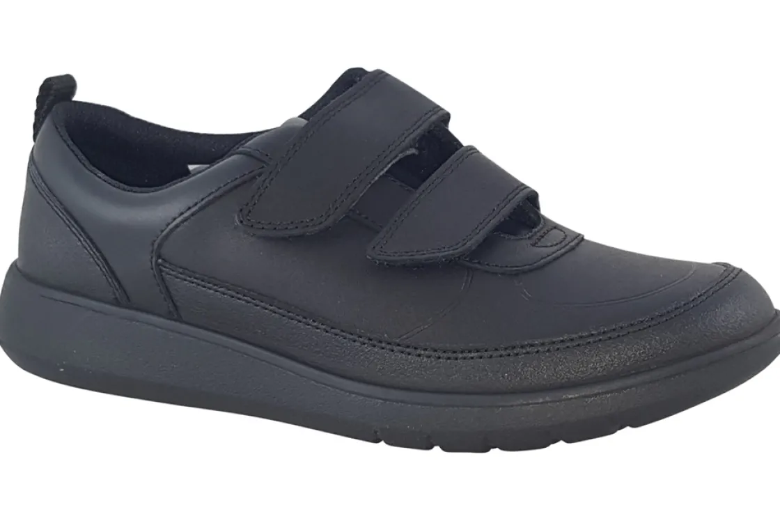 BOY Clarks Velcro | Junior Boys<Scape Flare Y Black Boys Leather School Shoes