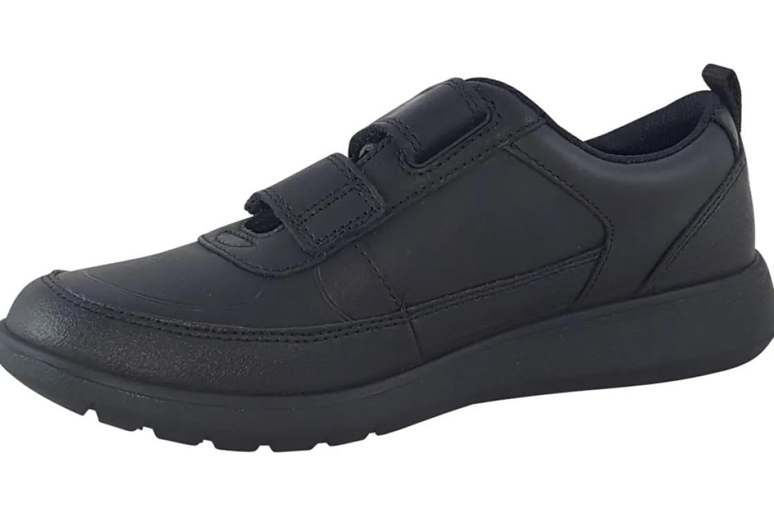 BOY Clarks Velcro | Junior Boys<Scape Flare Y Black Boys Leather School Shoes