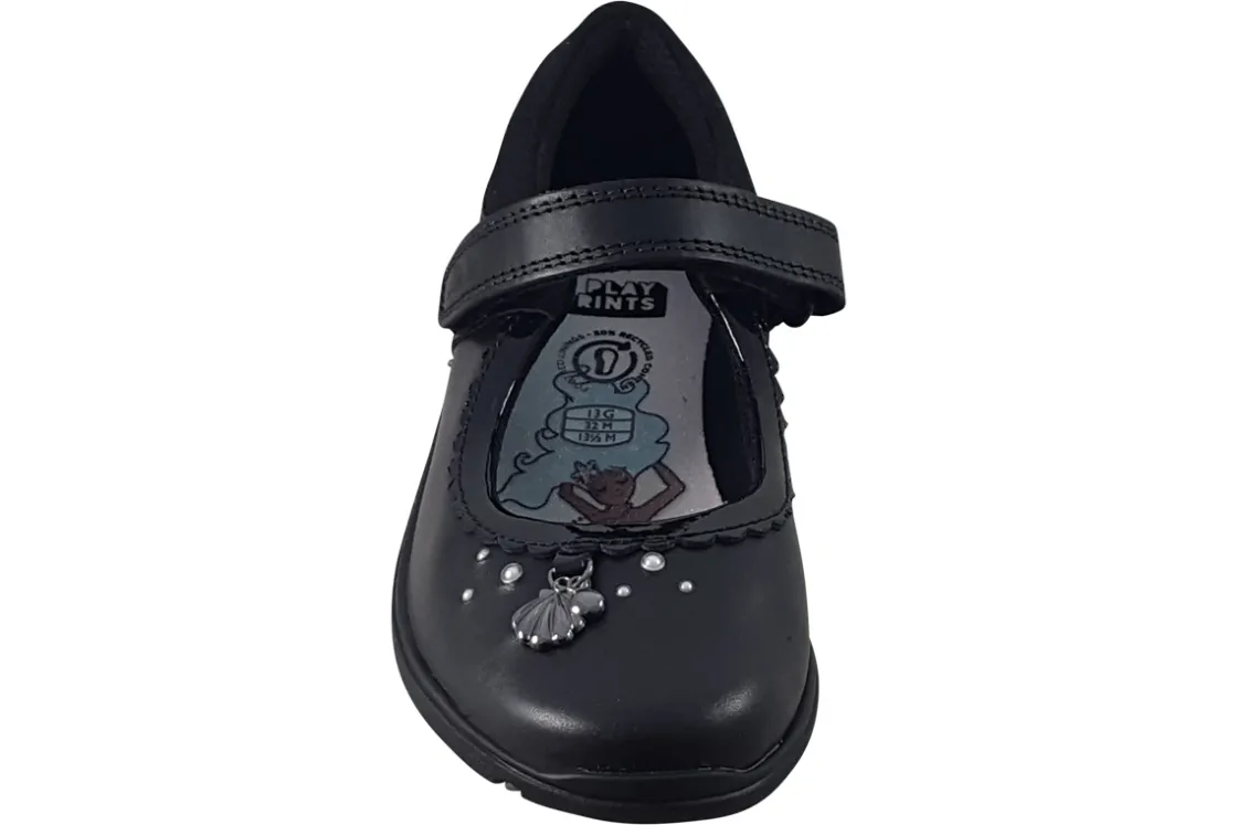 Clarks Velcro | Junior Girls<Sea Shimmer K Black Girls Leather School Shoes