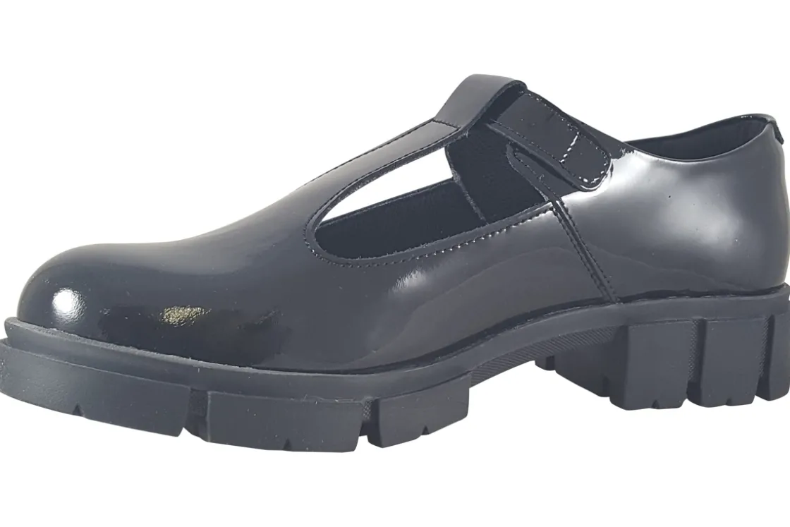 Women Clarks Senior Girls | Womens Shoes<Teala Bar Black Womens Leather Patent T-Bar Shoes