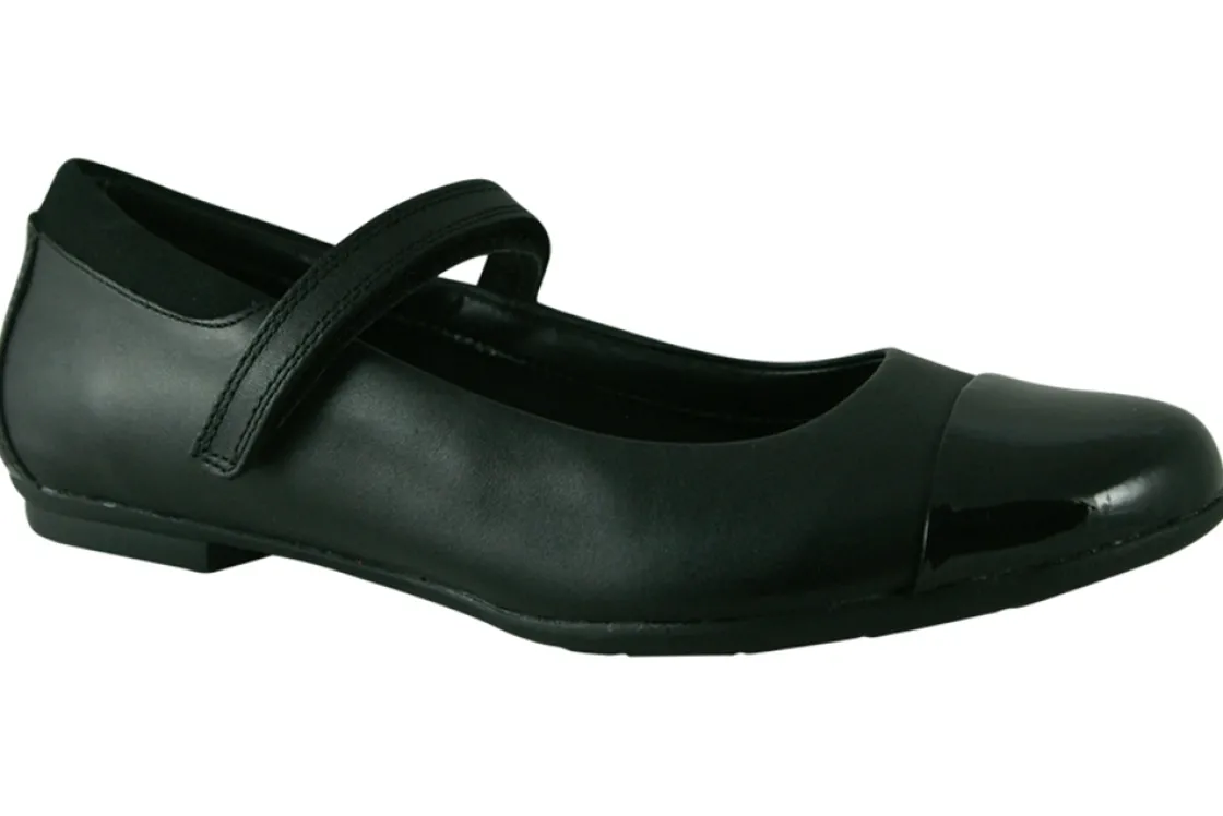 Clarks Velcro | Junior Girls<Tizz Talk Black (E Fit) Girls Leather Shoes