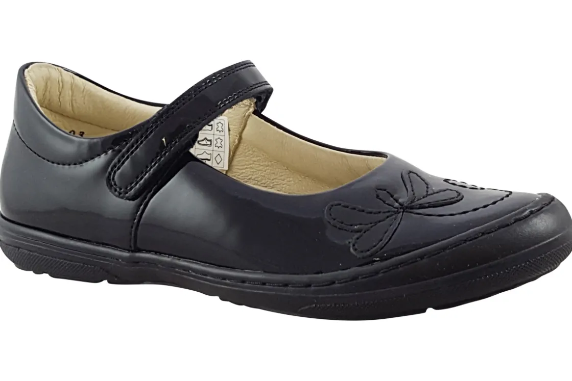 Froddo Junior Girls | Velcro<Mia MJ G3104171 Black Girls Leather Patent School Shoes