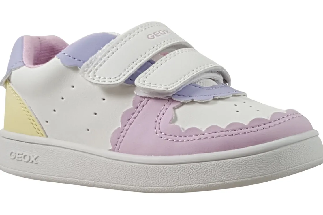 Geox Velcro | Girls First Shoes<B Eclyper Girl B555MA Girls Fashion Trainers White Yellow