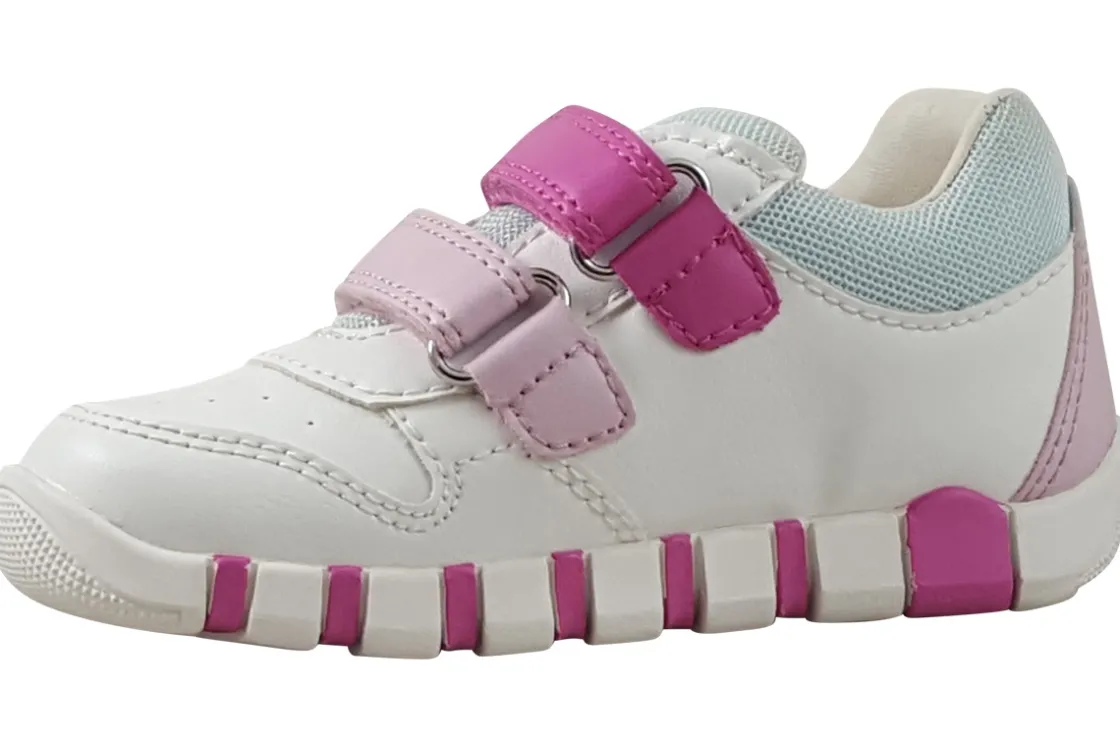 Geox Velcro | Girls First Shoes<B Iupidoo Girl B5558A Girls Fashion Trainers White Fuchisa