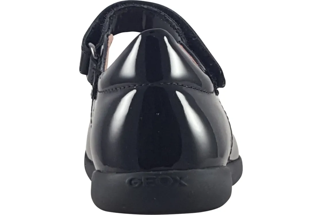 Geox Junior Girls | Velcro<J Naimara G J16FHA Black Leather Patent Girls School Shoes