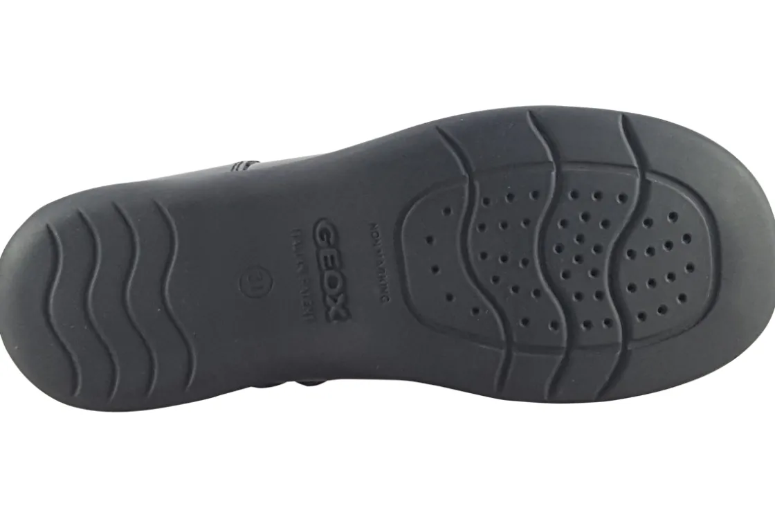 Geox Junior Girls | Velcro<J Naimara G J16FHA Black Leather Patent Girls School Shoes