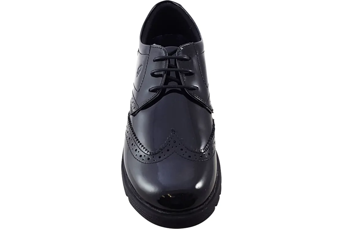 Hush Puppies Junior Girls | Senior Girls<Sally Brogue Black Girls Leather Patent School Shoes