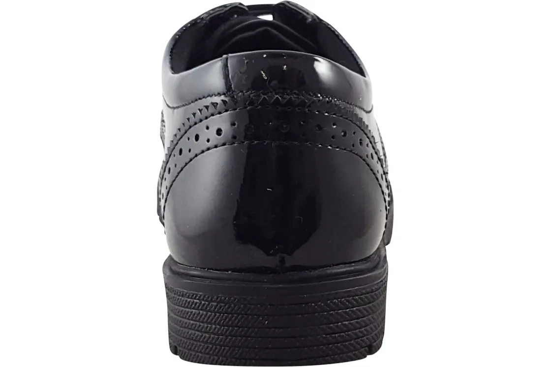 Hush Puppies Junior Girls | Senior Girls<Sally Brogue Black Girls Leather Patent School Shoes
