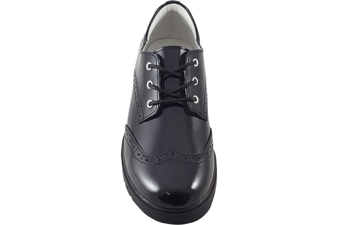 Lelli Kelly Laced | Girls Shoes<Florence Brogue LK8676 Black Girls Leather Patent School Shoes