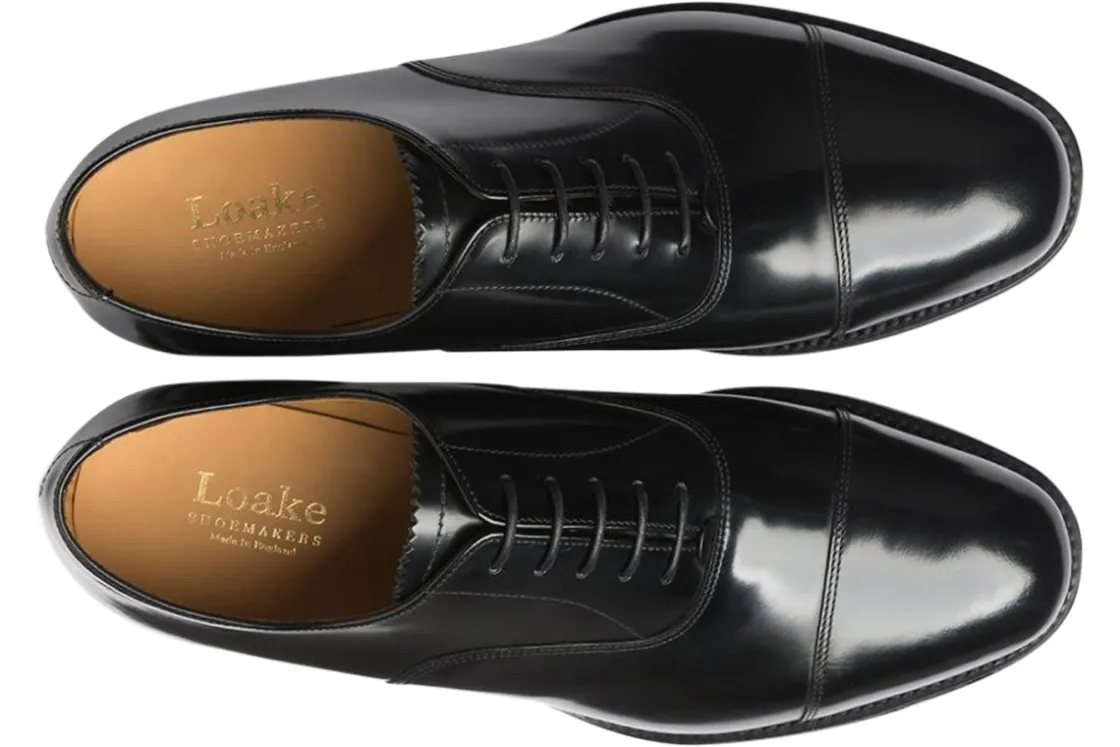 Loake Oxford Toe Cap | Mens Shoes<747 Black Mens Leather Shoes