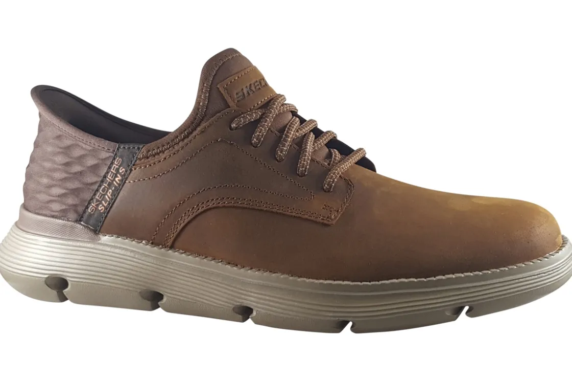 Skechers Plain Toe | Mens Shoes<Slip-Ins Garza 205046 Tan Mens Leather Fashion Trainers